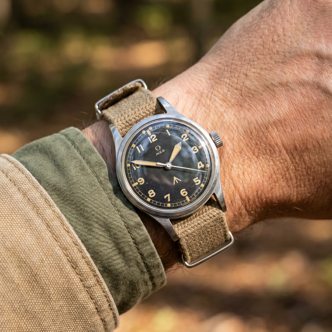 RAF-inspired field watch worn on the wrist